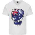 Gym Australian Flag Muscles Australia Mens V-Neck Cotton T-Shirt White