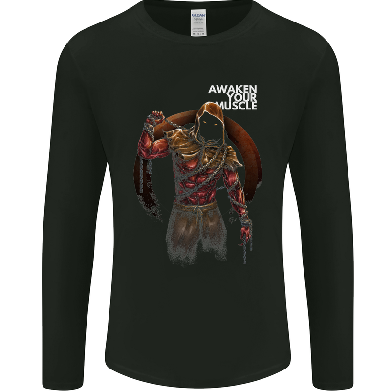 Gym Awaken Your Muscle Training Top Demon Mens Long Sleeve T-Shirt Black