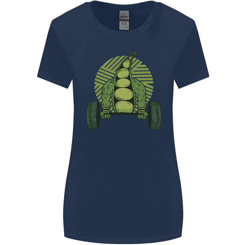 Gym Bean Bodybuilding Gym Training Womens Wider Cut T-Shirt Navy Blue