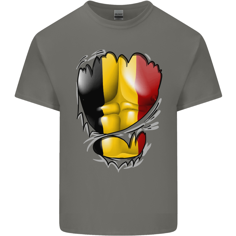 Gym Belgian Flag Ripped Muscles Belgium Kids T-Shirt Childrens Charcoal