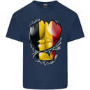 Gym Belgian Flag Ripped Muscles Belgium Kids T-Shirt Childrens Navy Blue