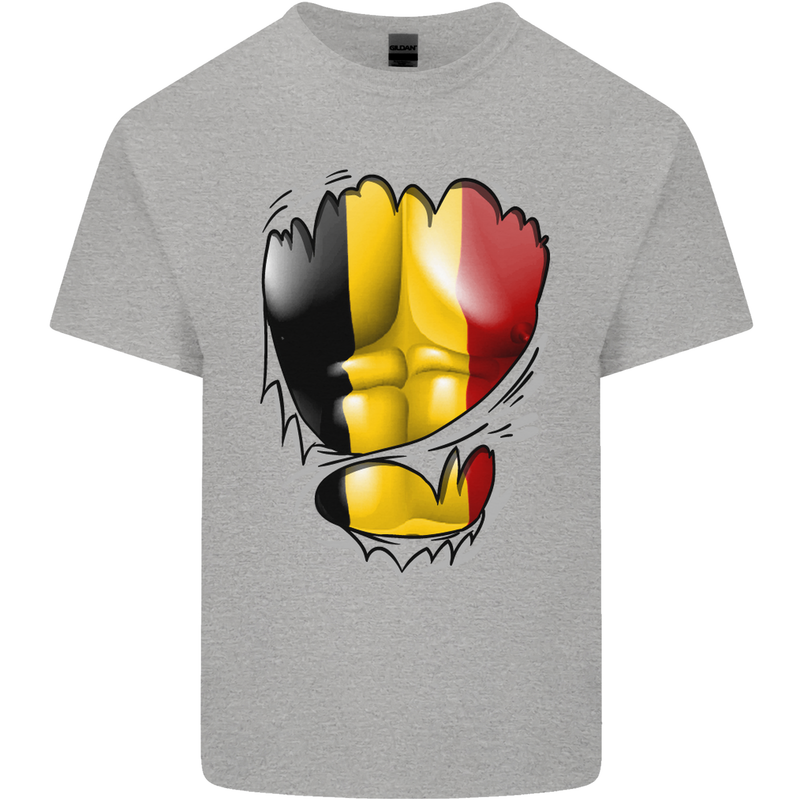 Gym Belgian Flag Ripped Muscles Belgium Kids T-Shirt Childrens Sports Grey