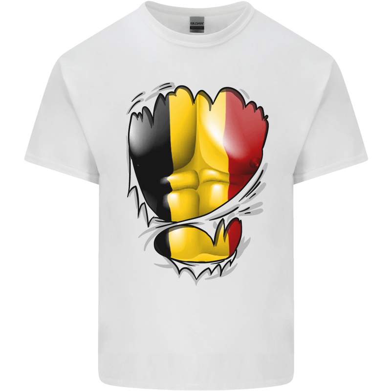 Gym Belgian Flag Ripped Muscles Belgium Mens Cotton T-Shirt Tee Top White