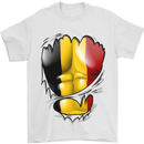 Gym Belgian Flag Ripped Muscles Belgium Mens T-Shirt Cotton Gildan White