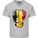 Gym Belgian Flag Ripped Muscles Belgium Mens V-Neck Cotton T-Shirt Sports Grey