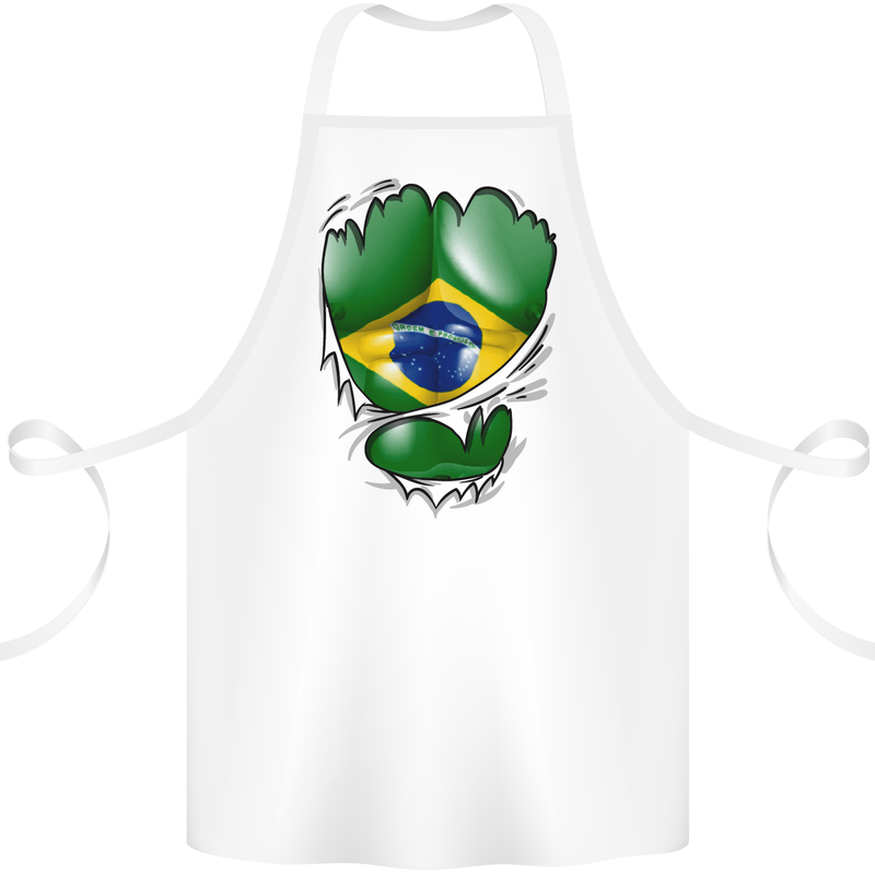 Gym Brazilian Flag Ripped Muscles Brazil Cotton Apron 100% Organic White