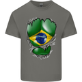 Gym Brazilian Flag Ripped Muscles Brazil Kids T-Shirt Childrens Charcoal