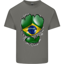Gym Brazilian Flag Ripped Muscles Brazil Kids T-Shirt Childrens Charcoal
