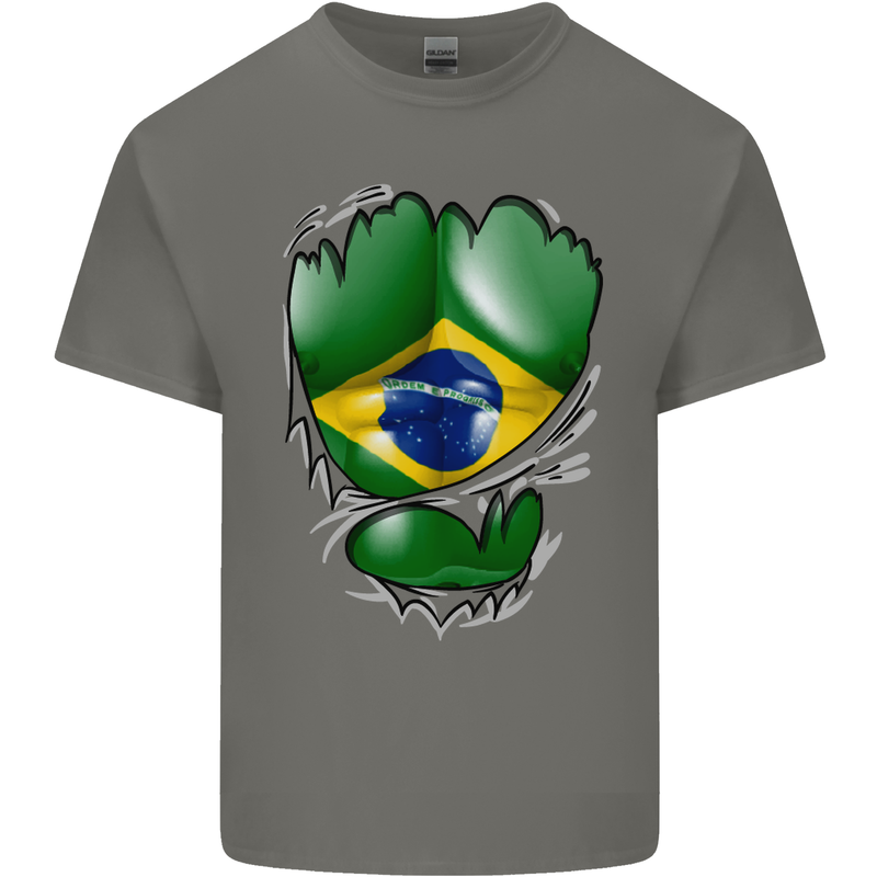 Gym Brazilian Flag Ripped Muscles Brazil Kids T-Shirt Childrens Charcoal
