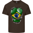 Gym Brazilian Flag Ripped Muscles Brazil Kids T-Shirt Childrens Chocolate