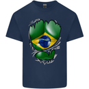 Gym Brazilian Flag Ripped Muscles Brazil Kids T-Shirt Childrens Navy Blue