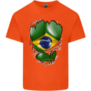 Gym Brazilian Flag Ripped Muscles Brazil Kids T-Shirt Childrens Orange