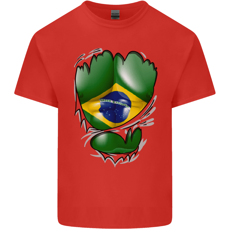 Gym Brazilian Flag Ripped Muscles Brazil Kids T-Shirt Childrens Red