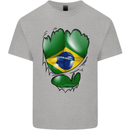Gym Brazilian Flag Ripped Muscles Brazil Kids T-Shirt Childrens Sports Grey