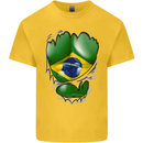 Gym Brazilian Flag Ripped Muscles Brazil Kids T-Shirt Childrens Yellow