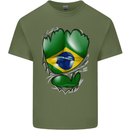 Gym Brazilian Flag Ripped Muscles Brazil Mens Cotton T-Shirt Tee Top Military Green
