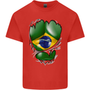 Gym Brazilian Flag Ripped Muscles Brazil Mens Cotton T-Shirt Tee Top Red