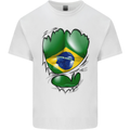 Gym Brazilian Flag Ripped Muscles Brazil Mens Cotton T-Shirt Tee Top White