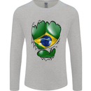 Gym Brazilian Flag Ripped Muscles Brazil Mens Long Sleeve T-Shirt Sports Grey