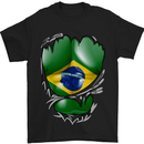 Gym Brazilian Flag Ripped Muscles Brazil Mens T-Shirt Cotton Gildan Black