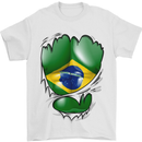 Gym Brazilian Flag Ripped Muscles Brazil Mens T-Shirt Cotton Gildan White