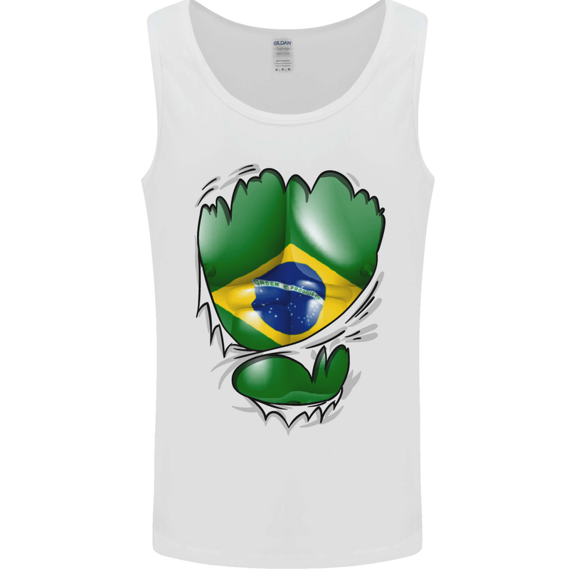 Gym Brazilian Flag Ripped Muscles Brazil Mens Vest Tank Top White