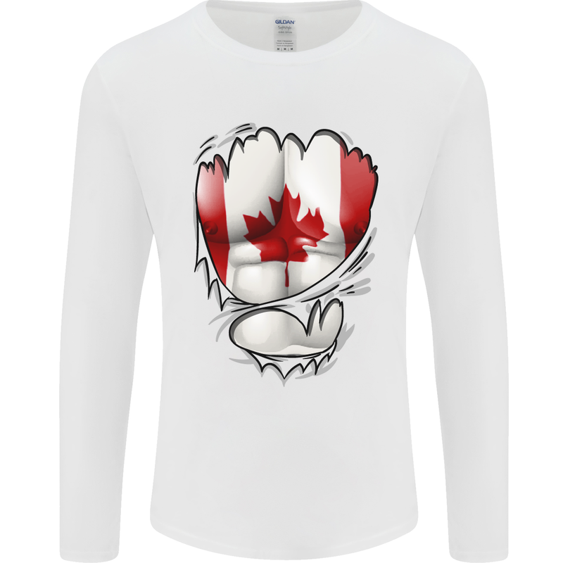 Gym Canadian Maple Leaf Flag Muscles Canada Mens Long Sleeve T-Shirt White