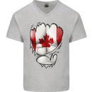 Gym Canadian Maple Leaf Flag Muscles Canada Mens V-Neck Cotton T-Shirt Sports Grey