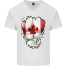 Gym Canadian Maple Leaf Flag Muscles Canada Mens V-Neck Cotton T-Shirt White