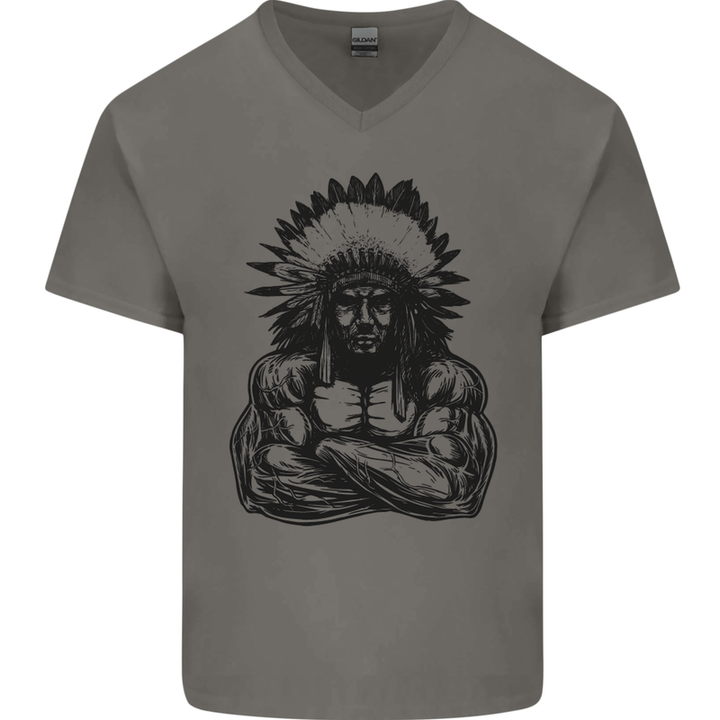 Gym Chief Training Top Bodybuilding MMA Mens V-Neck Cotton T-Shirt Charcoal