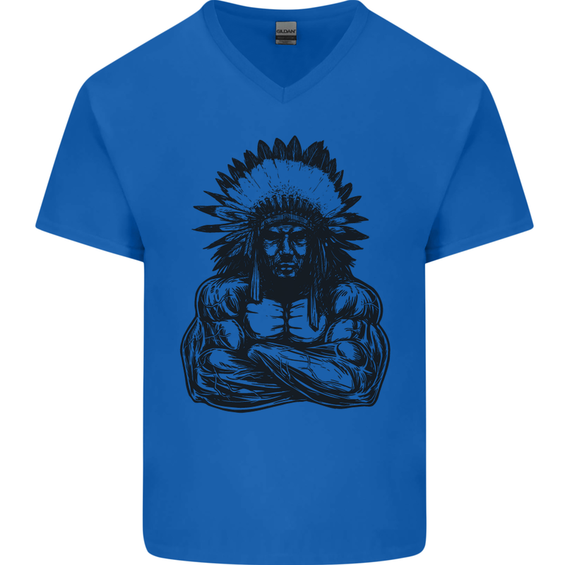 Gym Chief Training Top Bodybuilding MMA Mens V-Neck Cotton T-Shirt Royal Blue