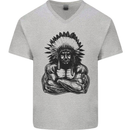 Gym Chief Training Top Bodybuilding MMA Mens V-Neck Cotton T-Shirt Sports Grey