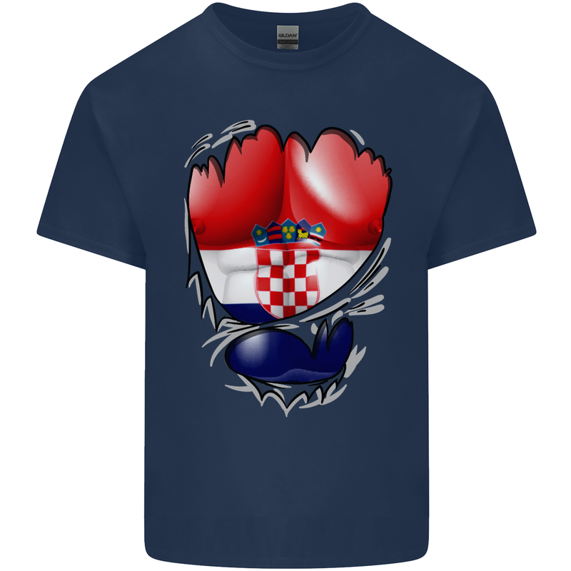 Gym Croatian Flag Ripped Muscles Croatia Kids T-Shirt Childrens Navy Blue