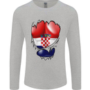 Gym Croatian Flag Ripped Muscles Croatia Mens Long Sleeve T-Shirt Sports Grey