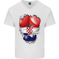 Gym Croatian Flag Ripped Muscles Croatia Mens V-Neck Cotton T-Shirt White