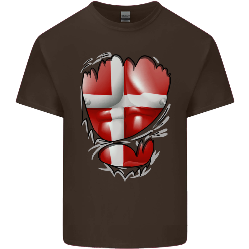 Gym Danish Flag Ripped Muscles Denmark Kids T-Shirt Childrens Chocolate