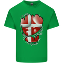 Gym Danish Flag Ripped Muscles Denmark Kids T-Shirt Childrens Irish Green
