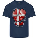 Gym Danish Flag Ripped Muscles Denmark Kids T-Shirt Childrens Navy Blue