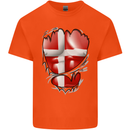 Gym Danish Flag Ripped Muscles Denmark Kids T-Shirt Childrens Orange