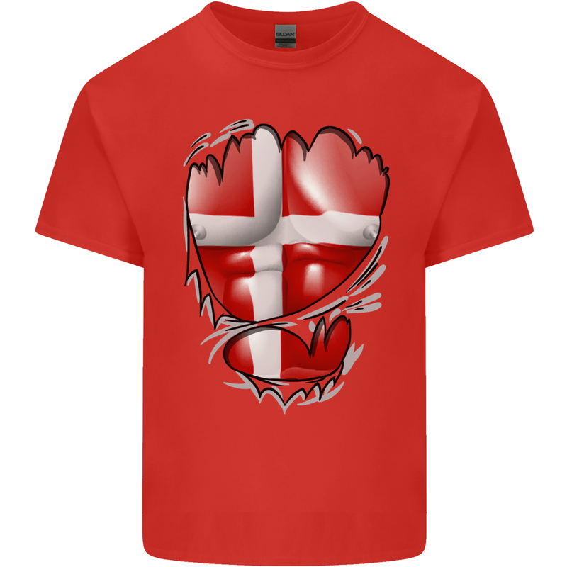 Gym Danish Flag Ripped Muscles Denmark Kids T-Shirt Childrens Red