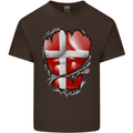 Gym Danish Flag Ripped Muscles Denmark Mens Cotton T-Shirt Tee Top Dark Chocolate