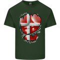 Gym Danish Flag Ripped Muscles Denmark Mens Cotton T-Shirt Tee Top Forest Green