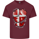 Gym Danish Flag Ripped Muscles Denmark Mens Cotton T-Shirt Tee Top Maroon