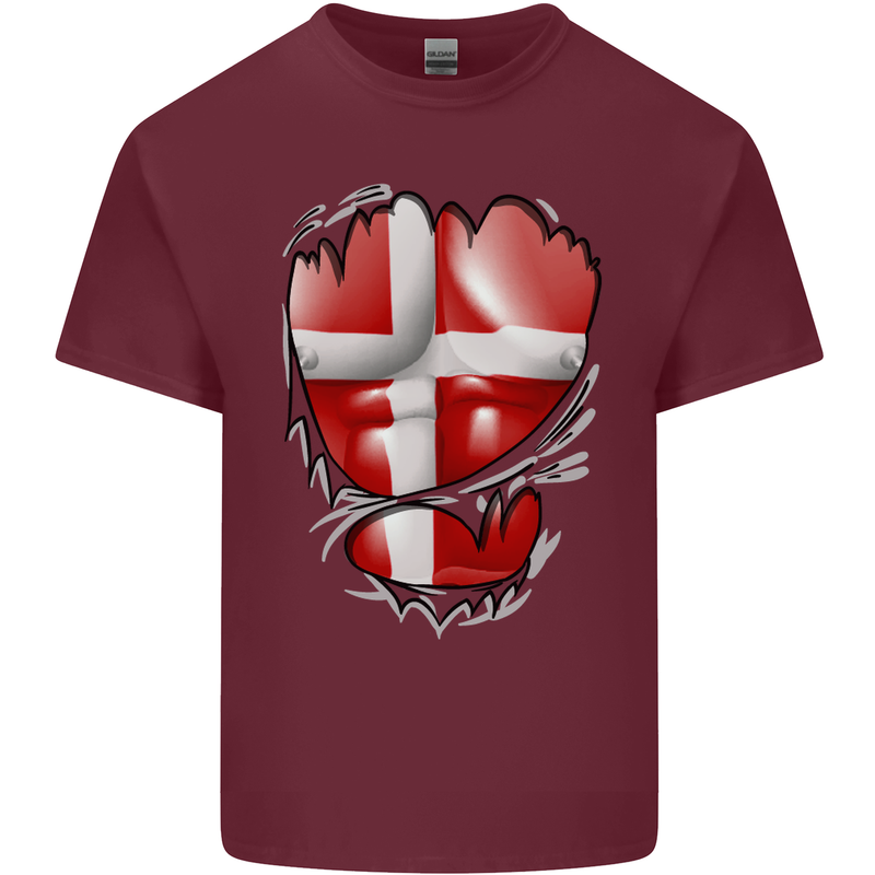 Gym Danish Flag Ripped Muscles Denmark Mens Cotton T-Shirt Tee Top Maroon