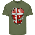 Gym Danish Flag Ripped Muscles Denmark Mens Cotton T-Shirt Tee Top Military Green