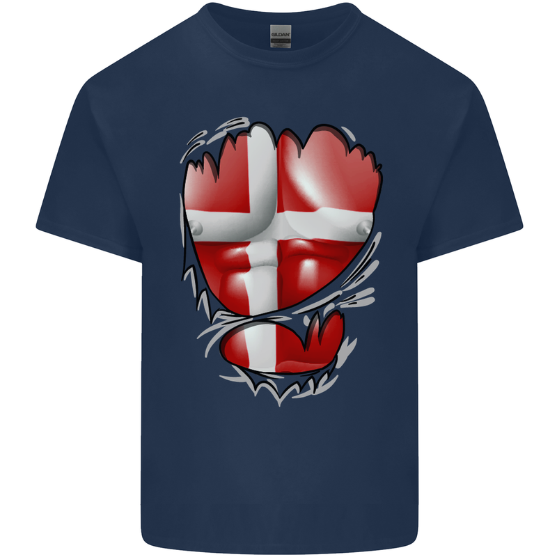 Gym Danish Flag Ripped Muscles Denmark Mens Cotton T-Shirt Tee Top Navy Blue