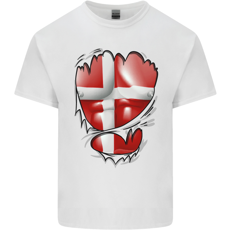 Gym Danish Flag Ripped Muscles Denmark Mens Cotton T-Shirt Tee Top White