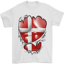 Gym Danish Flag Ripped Muscles Denmark Mens T-Shirt Cotton Gildan White