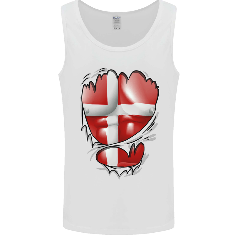 Gym Danish Flag Ripped Muscles Denmark Mens Vest Tank Top White