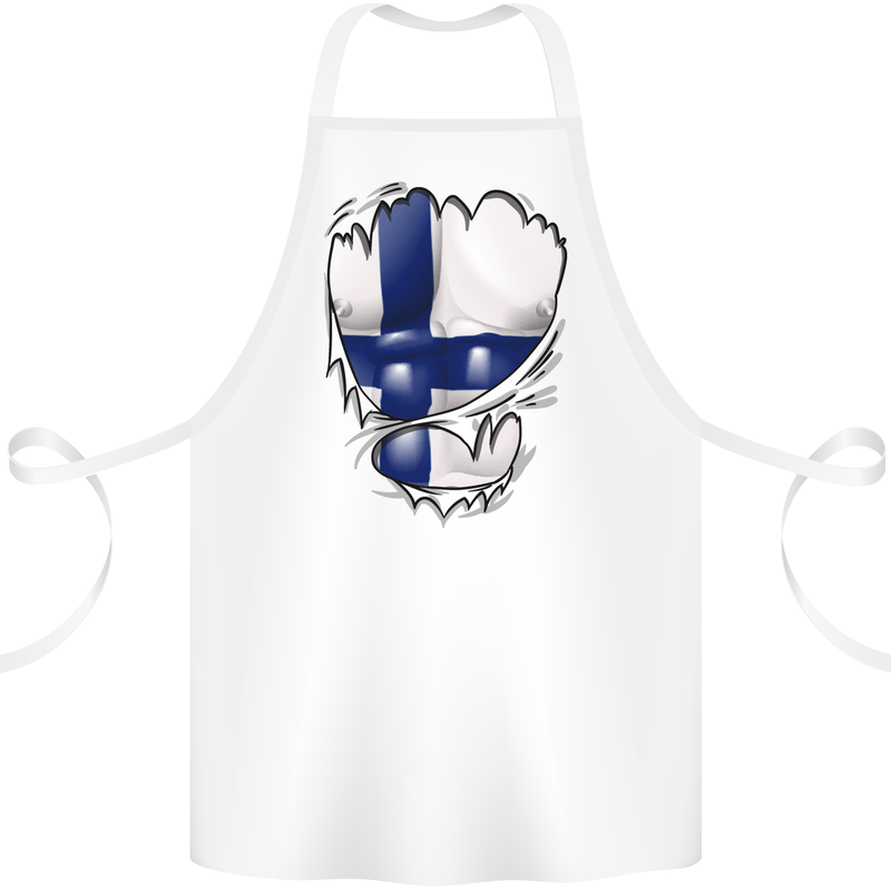 Gym Finnish Flag Ripped Muscles Finland Cotton Apron 100% Organic White